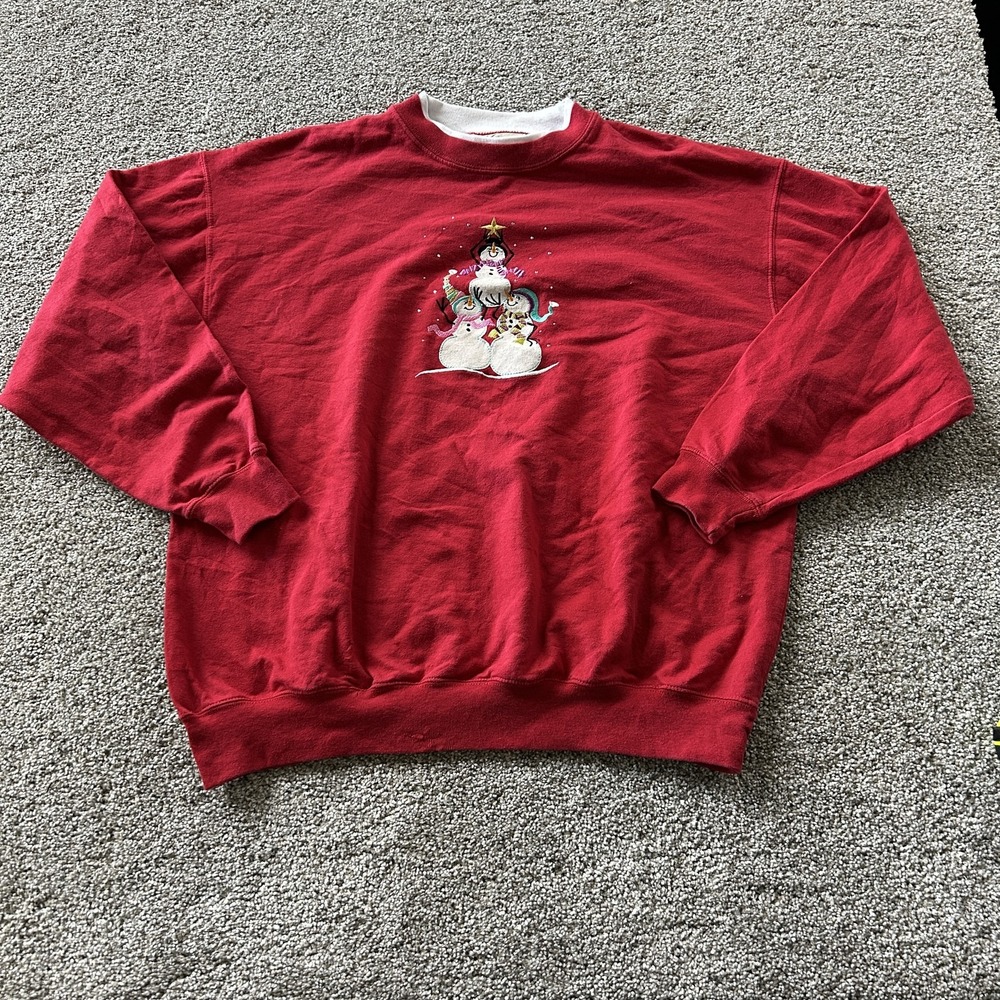 Vintage ME Sportswear Sweatshirt Womens XL Red Snowman Embroidered Christmas